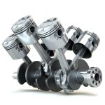 V6 engine pistons. 3D image. Isolated on white background